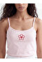 Pink U-Neck Embroidered Rope Strap Women's Undershirt - 3