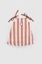 Organic Cotton Muslin Strap Dress with Orange Stripes - 2