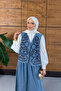 Women's Beaded Embroidered Vest Skirt Denim Set - 4