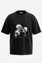 Skeleton Wolf Design Back Printed Cotton Black Oversize T-Shirt