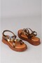 Seç C405 Genuine Leather Flip-Flop Women's Sandals (Sole: 3.5 cm) Dark Brown - 7