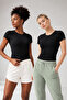 Women's Crew Neck Short Sleeve 2-Pack Basic T-Shirt - Cotton & Modal Stretch Fabric
