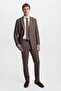 Men's Brown Wool Slim Fit Slim Fit Swallow Collar Striped Double Breasted Suit with Pocket - 2