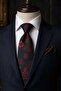 Red Navy Blue Floral Pattern Classic Tie with Handkerchief Kk13713