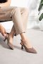 Flow Women's Buckle Detailed Genuine Leather Short Heeled Shoes Mink Suede - 2