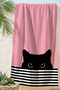 Striped Pink Beach Towel with Cat Figure - Minimalist Black and White Marine Quick-Dry Microfiber Towel - 2