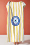 Nazar Boncuklu Striped Beach Towel - Mediterranean Modern Yellow and White Quick-Drying Microfiber Towel - 6