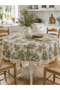 Green Round Duck Fabric French Country Patterned Tassel Tablecloth Vintage Bohemian Living Room and Kitchen - 3