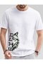 Men's White Göktürkçe Turkish Written Wolf Printed Crew Neck Standard Regular Fit Cotton T-Shirt with Gray Wolf Pattern Design Sports T-Shirt