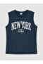 Petrol Crew Neck New York Printed Boys' Tank Top