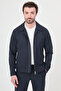 Striped Slim Fit Shirt Collar Zippered Men's Coat Pants Navy Blue - 17167.26Y - 4