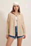 Women's Oversize Cut Basic Cotton Beige Shirt - 5