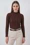 Women's High Collar Textured Brown Blouse
