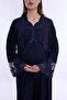 Cotton Long Robe Maternity Nursing Pajama Set Effortt - Navy Blue - 7