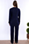 Adjustable Waist Detailed Maternity Pajama Set with Breastfeeding Feature Effortt - Navy Blue - 4