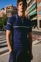Men's Striped Cotton Navy Blue Polo Collar T-Shirt
