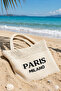 Women's Straw Look Knitted Beach Bag Large Size Daily Shoulder Bag Standard Ecru - 4