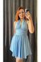Halter Neck Pleated Dress with Waist Tie - 4
