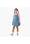 Crew Neck Long Sleeves T-shirt and Denim Pinafore Set with Heart Applique - 2