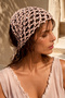 Sequin Detail Tied Mesh Knitted Bandana Sea Beach Hair Accessory 2153 Powder - 2