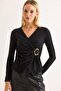 Women's side buckle blouse black - 3