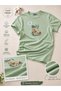 Mihra Women's Short-Sleeved, Long-Bottomed, Green Pajama Set, 100% Cotton, Soft Textured, Breathable Home Wear - 3