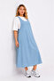 Women's Plus Size Blue, Crew Neck Blouse+ Washed Thick Strap Slim Denim Dress 65N39556 - 3