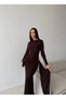 Women's Brown Draped Detail Long Sleeve Long Evening Dress - 4