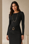 Black Long Sleeve Slit Waist Detailed Stylish Women's Midi Evening Dress with Accessories 77163 - 2