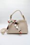 Women's Cream Medium Size Scarf Belt Handle Detailed Inner Pocket Zippered Cross Strap Hand and Shoulder Bag - 4