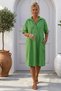 Pistachio Green Shirt Collar Short Sleeve Buttoned Pocket Casual 100% Linen Woven Dress 98 60 - 3