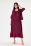 Burgundy Italian 100% Linen 2-Piece Suit with Mesh on the Shoulder and Collar Jacket Long Dress Size 38 - 44 - 2