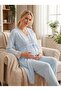 New Season Blue Polka Dot 100% Cotton Short Sleeve Summer Maternity and Postpartum Nursing Pajama Set with Dressing Gown