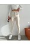 Evrim Beige Cream Mom High Waist Jean Women's Boyfriend Power Lycra Denim Trousers
