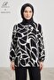 Women's Stripe Patterned Crew Neck Lace-Up Woven Viscose Blouse