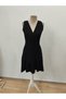 Women's suspender Double-Breasted collar ruffled janjan crepe dress - 5