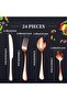 NB 24 Pieces Stainless Steel Flatware Set with Stand, Cutlery Set Mirror Polished, Service for 6, Include Knife/Fork/Spoon/Teaspoon(Rose Gold) - 2