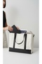 Crude Leather Detailed Canvas Hand and Shoulder Bag - 4