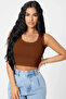 Women's Brown Square Neck Crop Top Blouse - 4