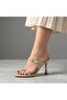 (White) Buckle Detailed Thin Strap Pointed Toe Goblet Heeled Women's Slippers Nut - 5