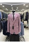 Cotton Combined Men's Suit (Jacket Checked). Pants Black or Navy Blue (Plain) - 2