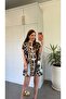 Geometric Patterned Satin Dress Brown - 3