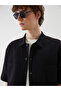 Black Comfortable Fit Short Sleeve Men's Shirt - 3