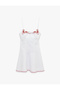 Cotton Heart Collar Floral Embroidery Detailed Corset Detailed Thin Strap Mini - 3