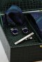 Green Men's Gift Box - Tie with Handkerchief, Cufflinks, Tie Clip Kmk238 - 2