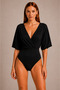 Double-Breasted V-Neck Half Sleeve Women's Bodysuit |   Backless Snap Fastener Flexible Bodysuit - 2