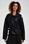 Women's Faux Leather Belt Detailed Design Jacket