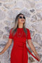 Red Basic Side Tie Dress - 3