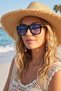 Women's Uv400 Black Square Blue Glass Sunglasses 23042 C2Blueglass - 4