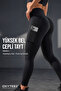 Women's Diving Tights, High Waist Pocketed Gathering Tights, Black, Navy Blue - 5